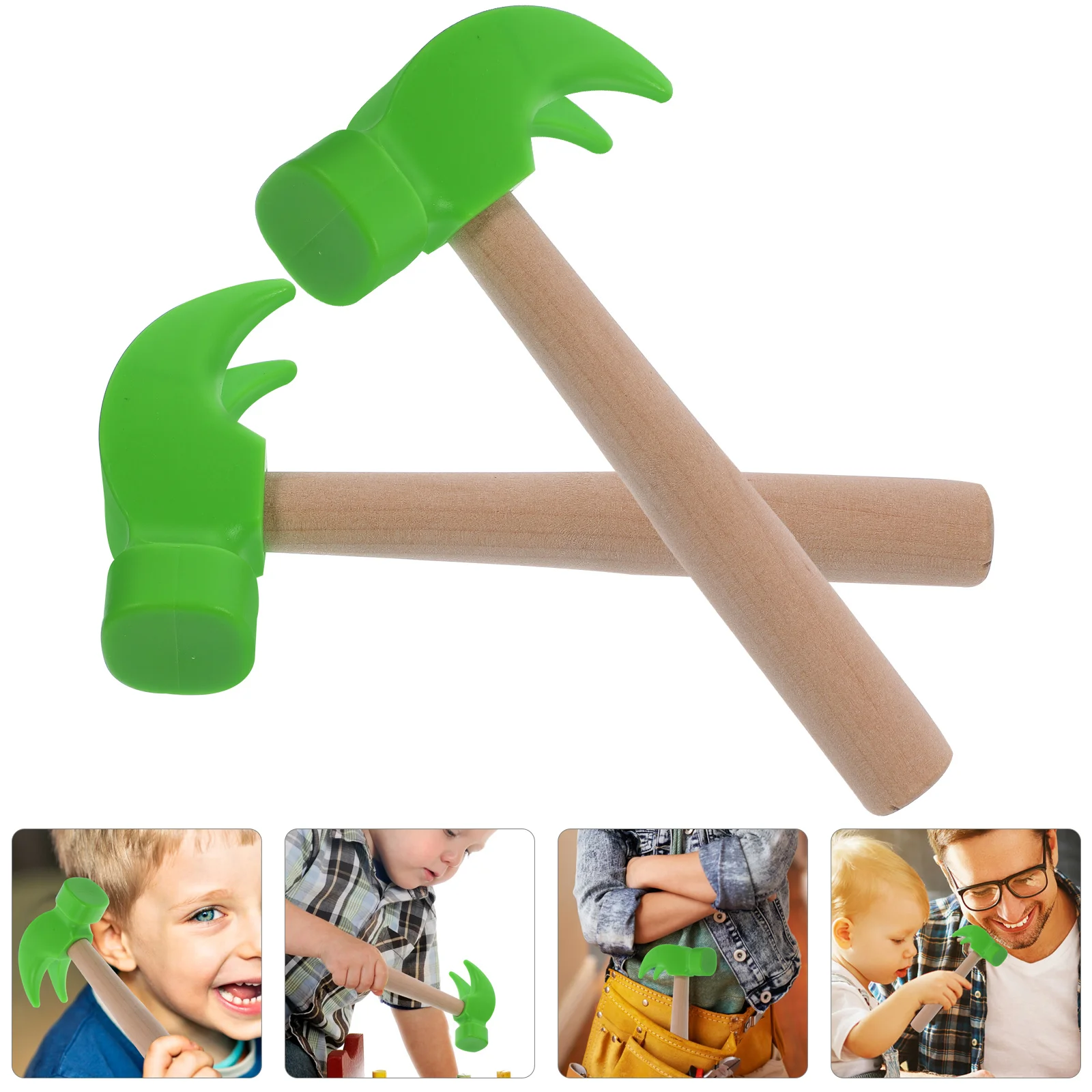 2-teiliges Kinderspielzeug, Hammer, Kleinkindspielzeug, kleine Simulation, Holz, gefälschte Werkzeuge, Kunststoff für Kleinkinder