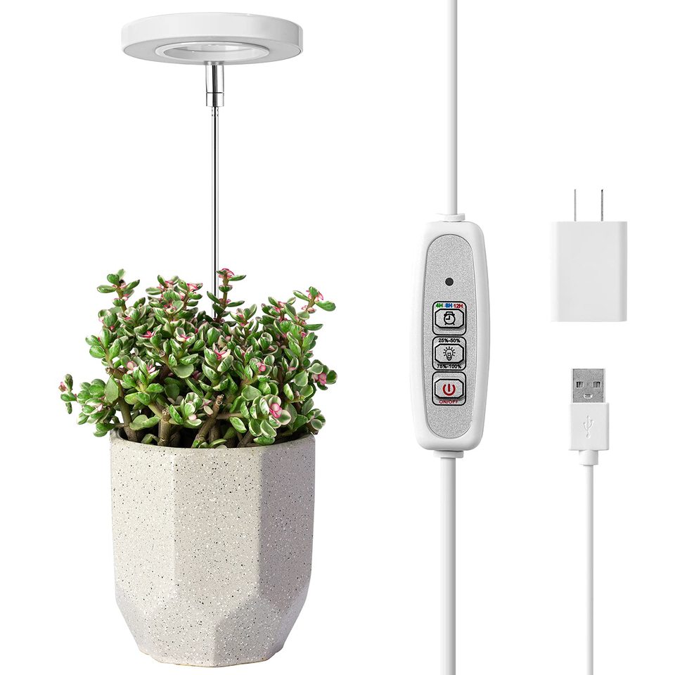 Full Spectrum Fill Light LED Grow Lamp for Indoor Solar Plants with Adjustable Height, 3/9/12H Timer 10-Level Dimming for Garden