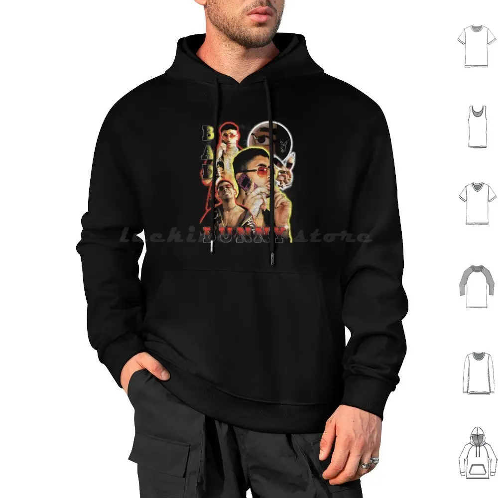 Bad Bunny Hoodie Streetwear Vintage Hip-Hop Rapper Hoodie cotton Long Sleeve Bad Bunny Rapper Rap Hip Hop Streetwear