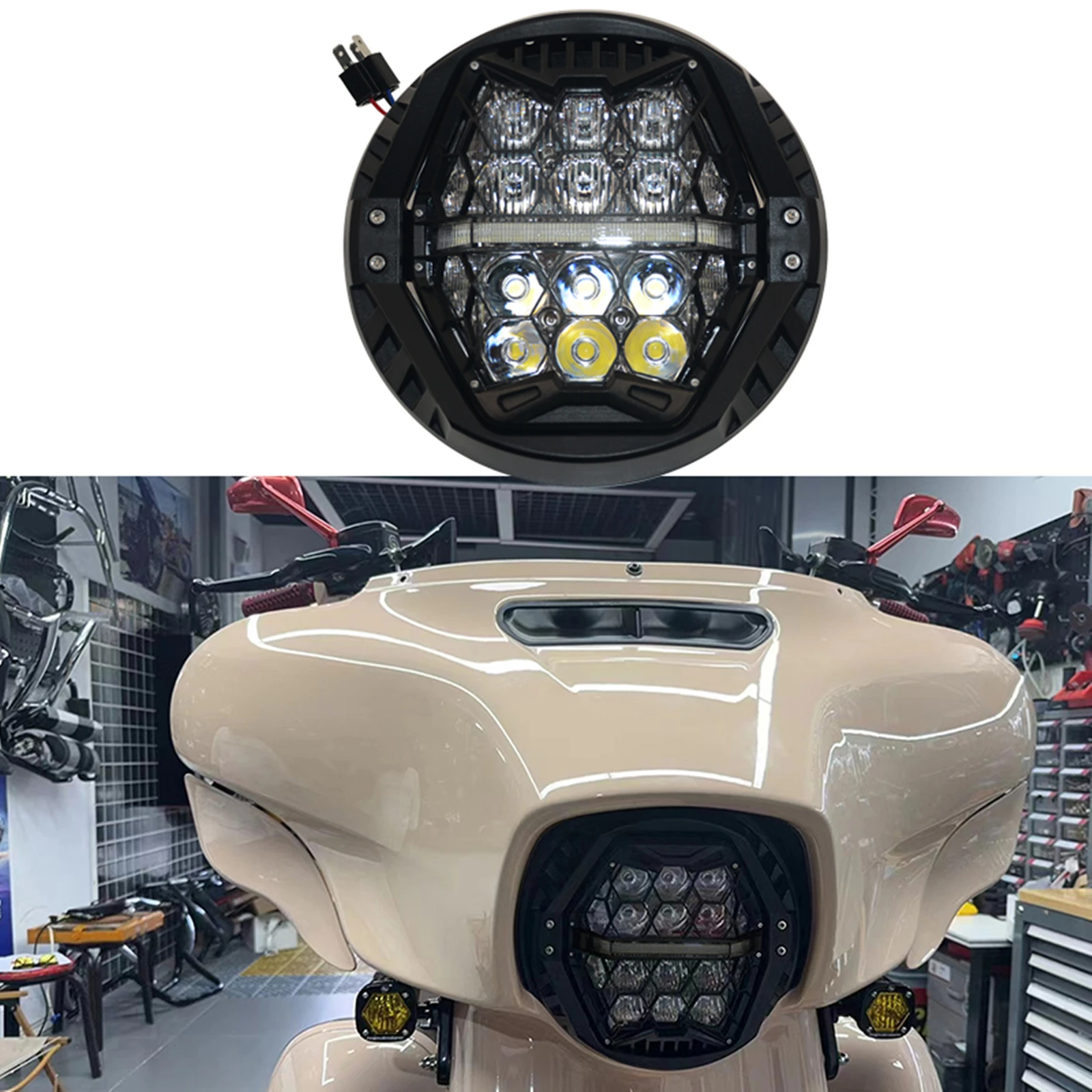 

Motorbike 7 Inches LED Headlight Round Headlamp Assembly For Harley Davidson FLD Trike / Touring