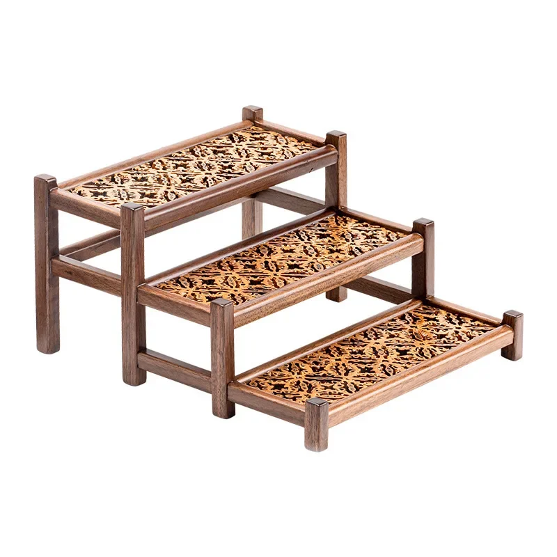 Walnut desktop storage cabinet stackable cup shelf countertop snack tea meal side cabinet
