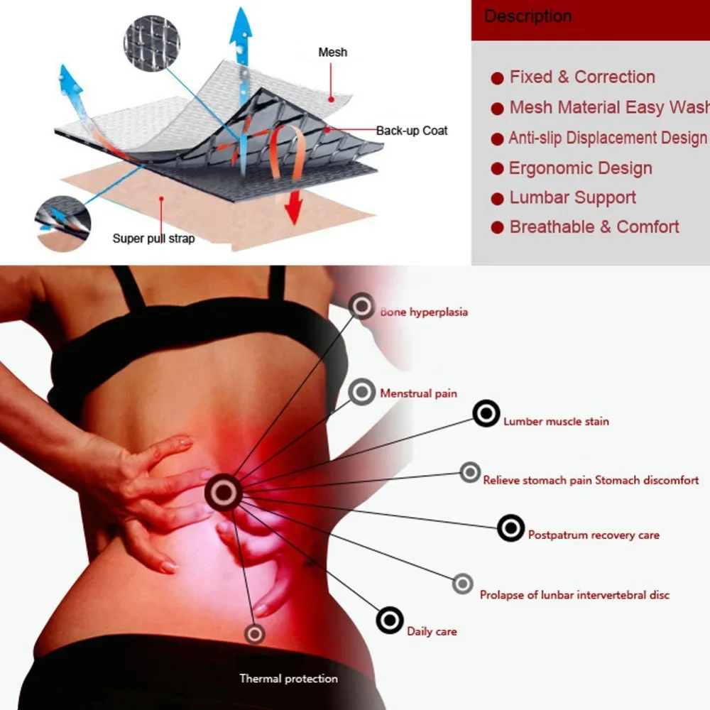 Tcare M - 4XL Turmalina ajustable Terapia magnética de autocalentamiento Cinturón de soporte de cintura trasera Soporte lumbar Banda de masaje Cuidado de la salud