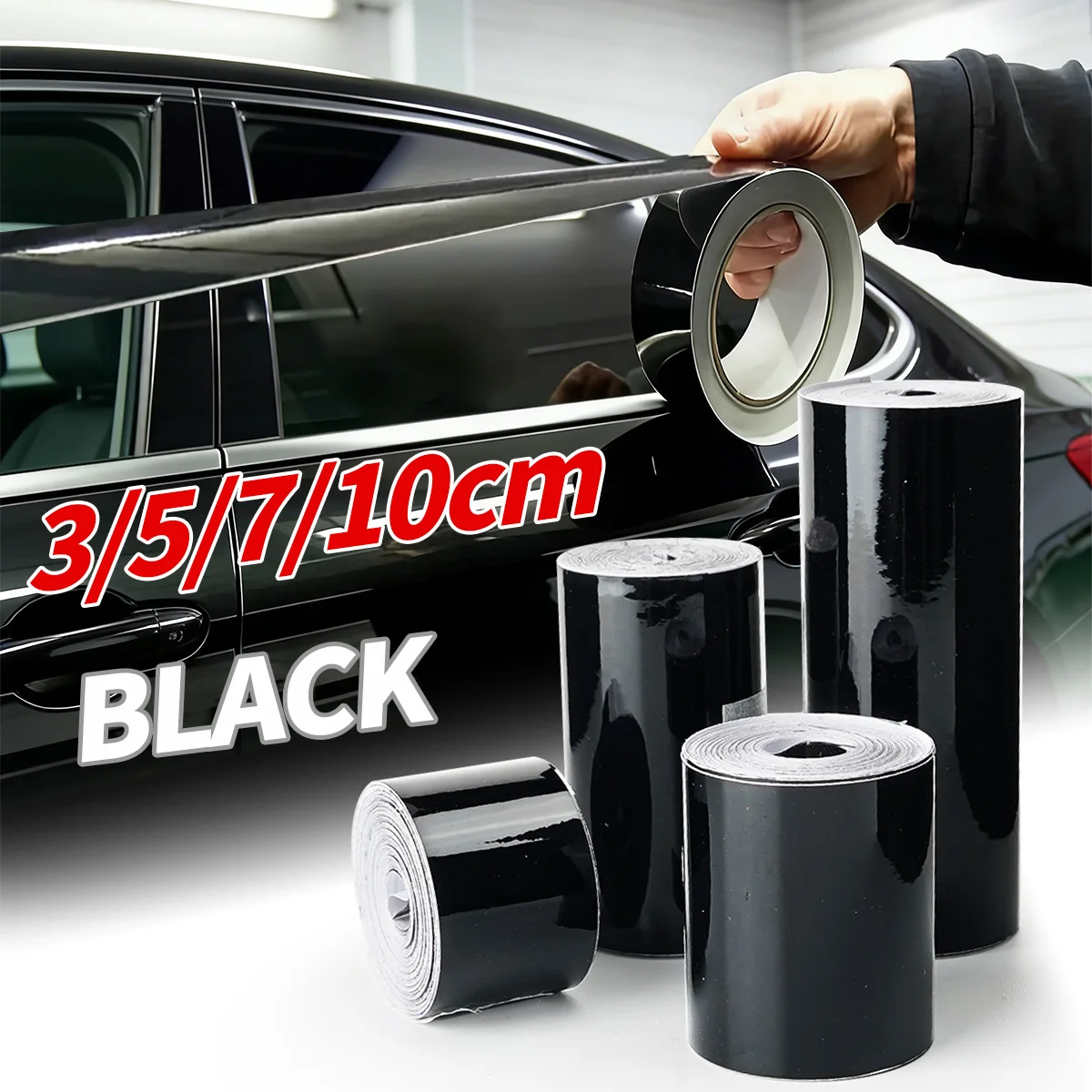 3/5/7/10CM Glänzende Schwarze Vinyl-Folienstreifen Fenster-Zierleisten-Folie Auto-Innenraum Säulen-Aufkleber für Fahrzeuge