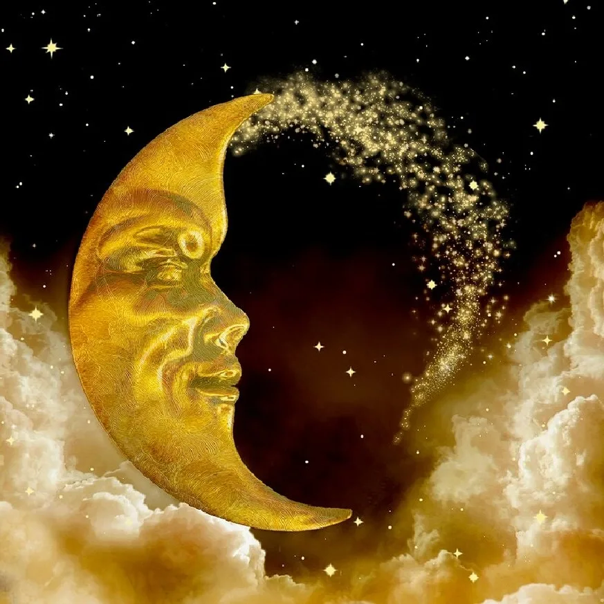 

Фон для фотосъемки: Луна, Звездное Небо, Облака, Ночь, Золотые Блестки, для вечеринок и студий