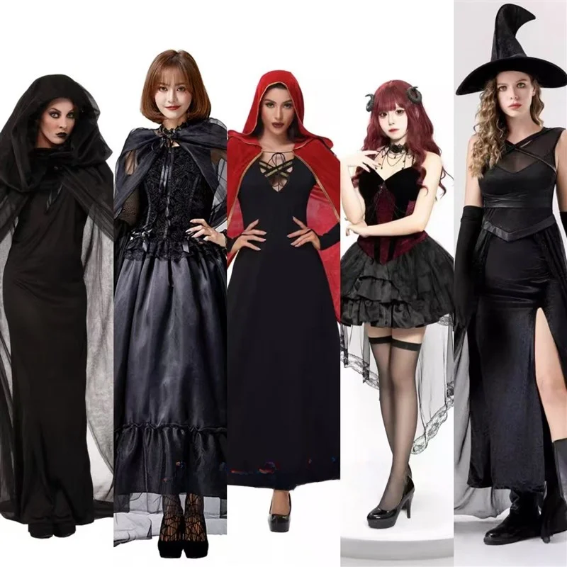 

plus Size Halloween Witch Costume Cape Dark Witch Long Dress Dark Messenger Ghost Bride Suit Women's Traditional Wear