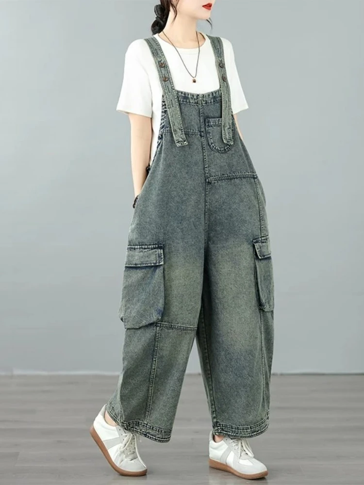 Overalls Women New Summer Casual Plus Curvy Retro Loose Slimming Versatile Fashion Denim Cropped Ankle Trendy Jumpsuit Chic