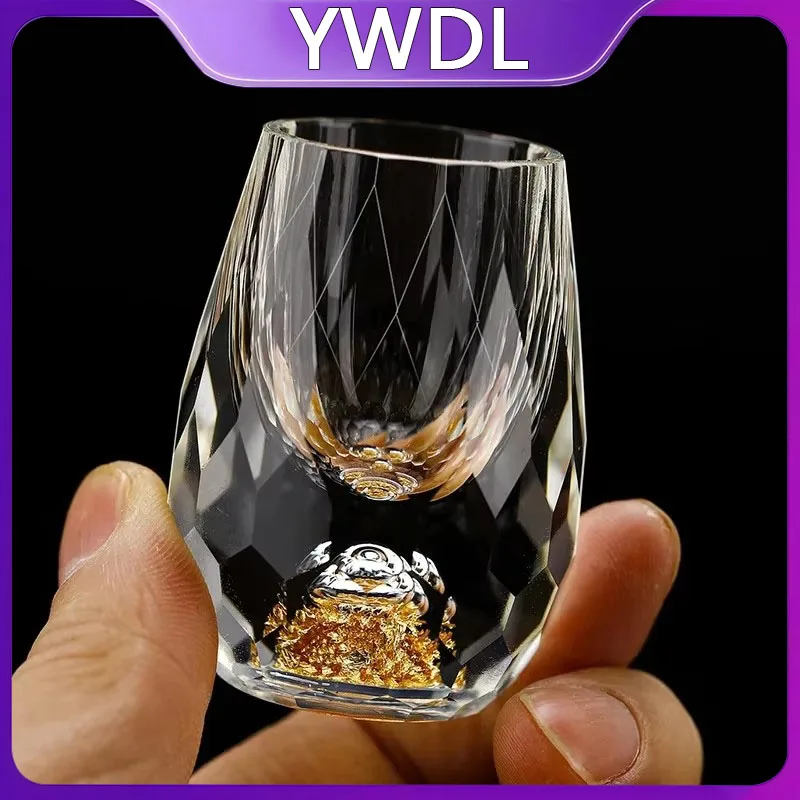 YWDL 1/2/4/6 szt. Luksusowe kryształowe szklanki do wódki, saké, shochu, likierów barowych, szklanki do herbaty ze złotą folią, prezent, szklanki do mocnych napojów, kieliszki do wina 15ml