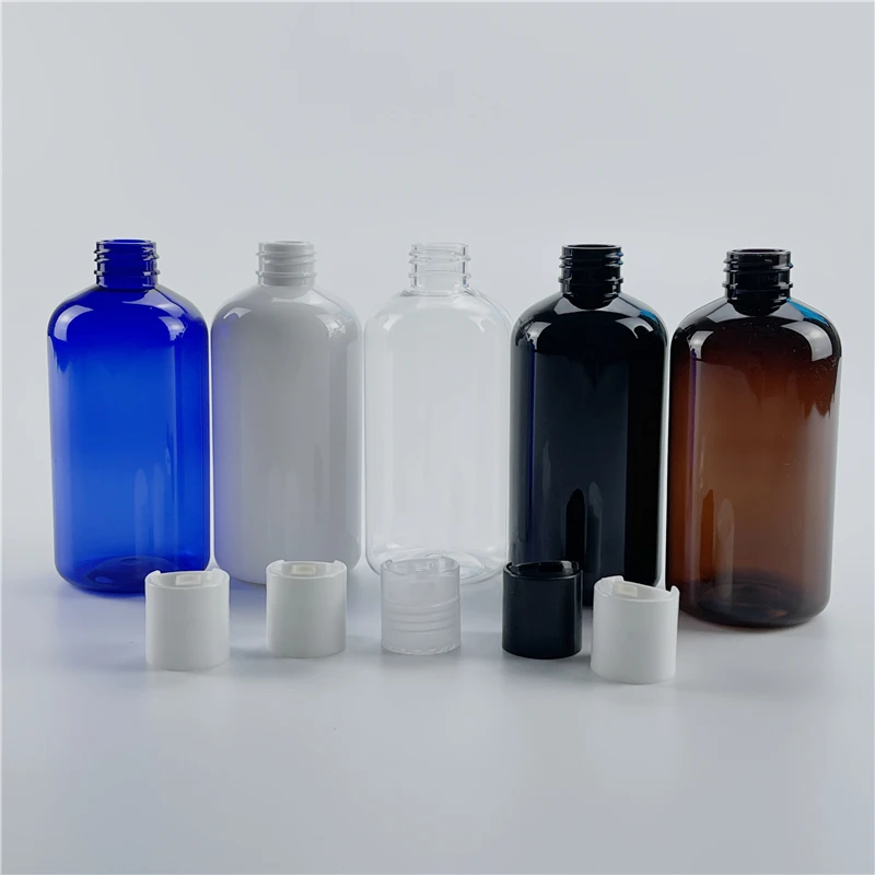 Black White Brown 250ML X 24 Empty Plastic Cosmetics Lotion Bottle With Disc Screw Lid Shampoo PET Containers Shower Gel Bottles