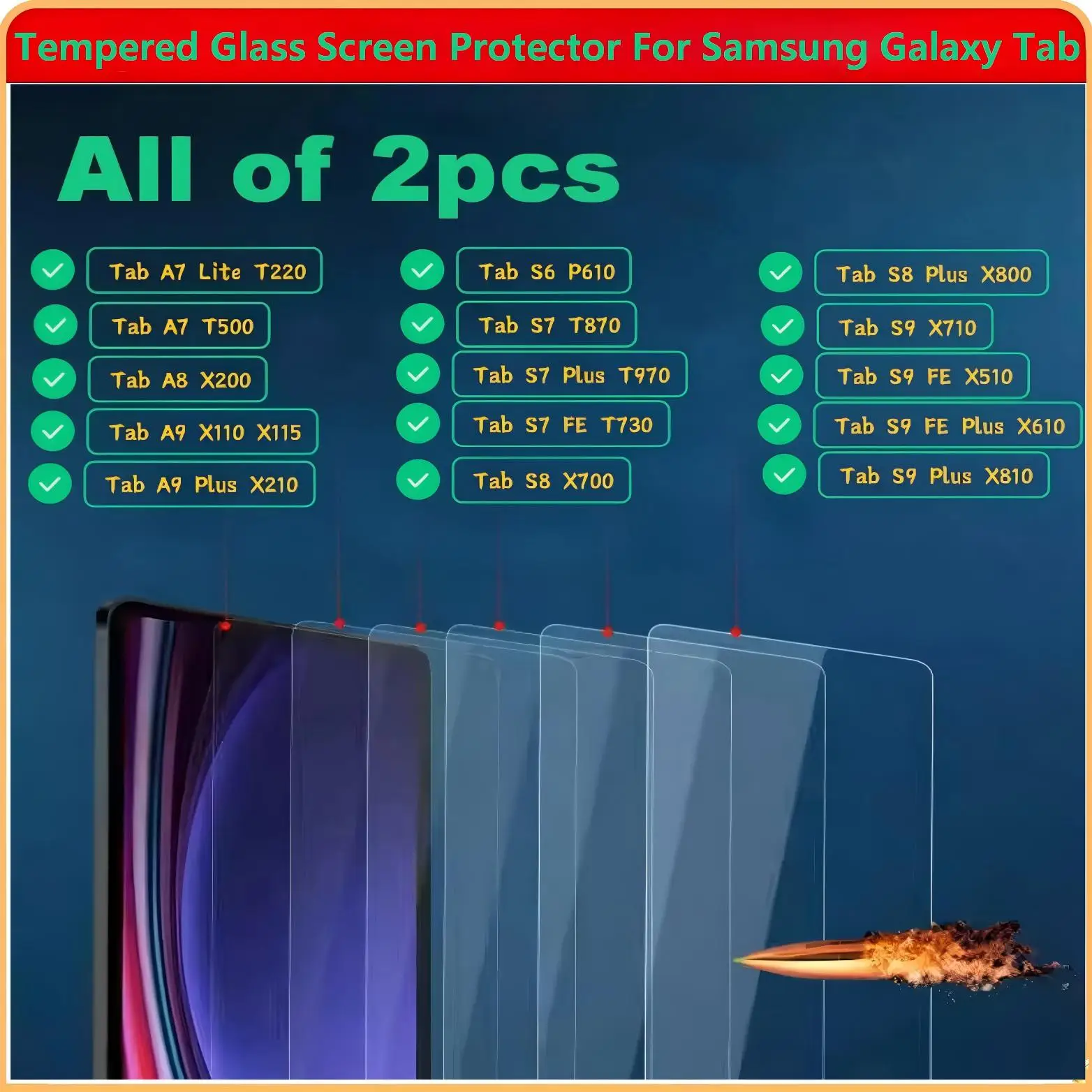 

Tempered Glass Screen Protector 2pcs For Samsung Galaxy Tab A7 A8 A9 T220 T500 T870 X200 X700 S6 S7 S8 S9 Lite FE Plus Gen Film