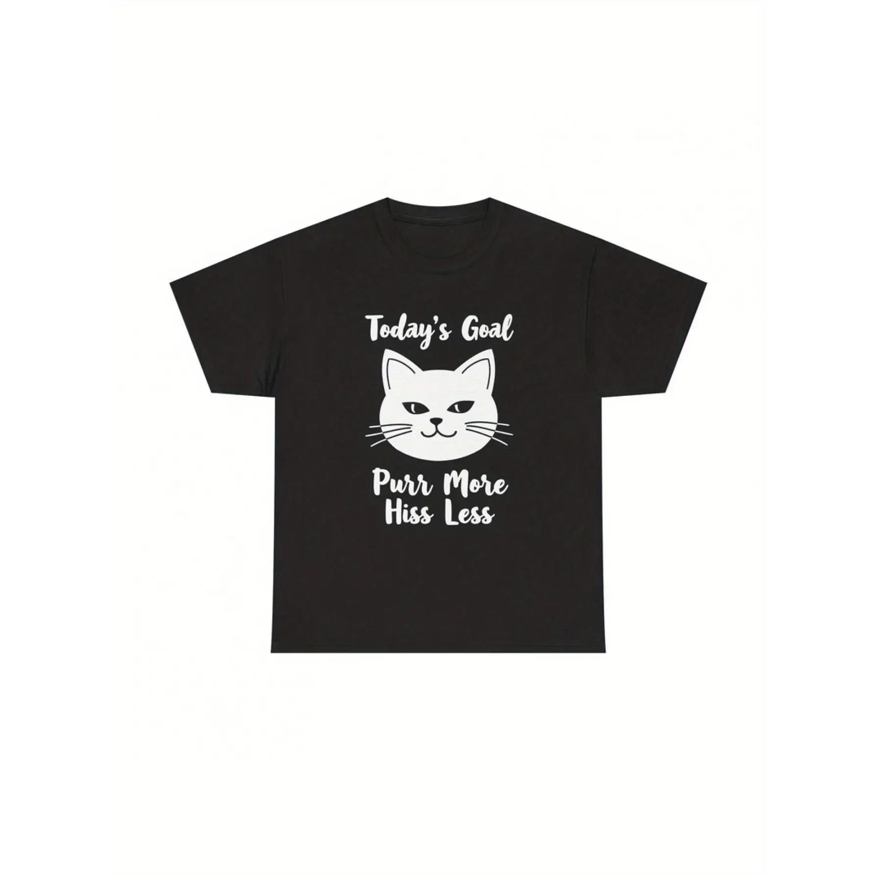 

Funny Cat T-Shirt "Purr More Hiss Less" Goal Graphic Tee, Cute Kitten Lover Gift for Women Men, Positive Attitude Casual Top