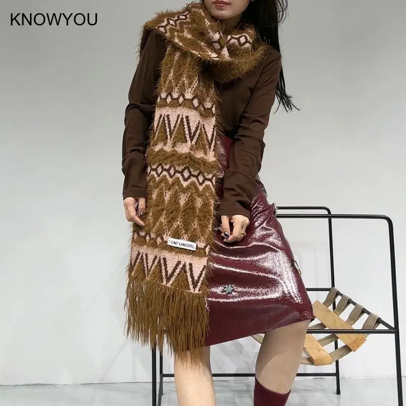 

Fringed Knit Scarf Women Sensible Fashionable Bufanda Warm Artificial Cashmere Scarves Women's Mufflers Fashion Streetwear