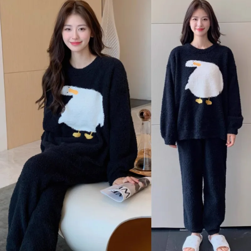 

Pajamas Suits Women Autumn and Winter Long Sleeve Trousers Intensification Can Be Worn Outside Half Velvet Loose Age Reduction