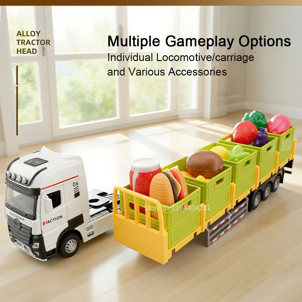 Scala 1:32 Pressofuso In Lega di Trasporto Blocco Strada Modello di Camion Da Trasporto Giocattoli Porte Auto Aperta Suono Luce Tirare Indietro Veicolo Regalo per Il Capretto