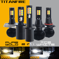 TF30 2pcs LED Car Lights H8 H9 H11 H7 HB3 HB4 9005 9006 H27 H3 H1 880 LED Headlight Bulb Dual Color car Fog Lamp White Yellow