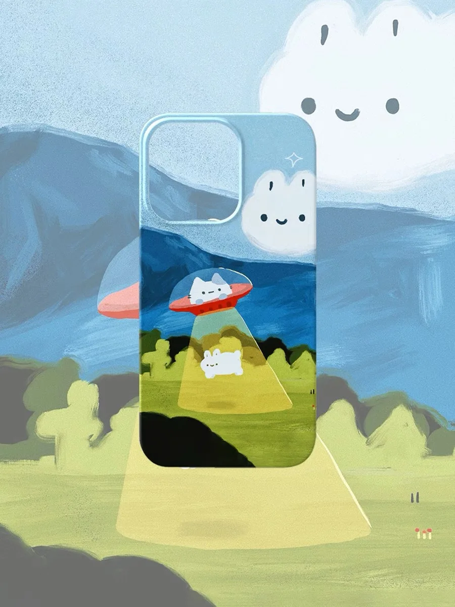 

INS UFO Cat Spaceship Cartoon Case for IPHONE 15PRO MAX 14 13 PRO MAX 15PLUS 12 11 XR X MAX Case Acrylic Hard Mobile Phone Cases