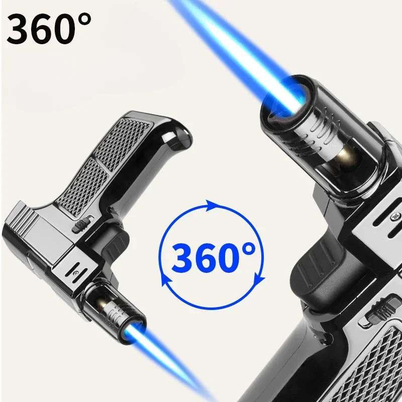 Outdoor Windproof Butane Gas Turbo Metal Lighter High Fire Handheld Turbine Torch Portable Cigar Lighter Kitchen Welding Tool