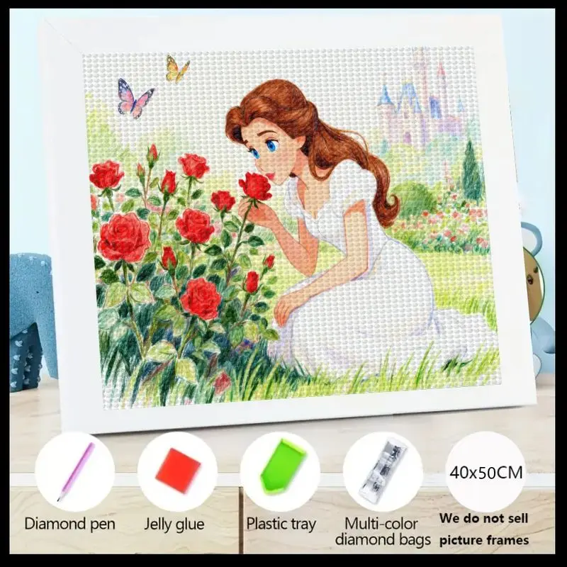 

1 шт. Элегантная принцесса Алмазная картина 5D Роза Сад Художественный комплект DIY Сказочный замок Сцена Полный дрель Набор для рисования драгоценных камней Кристалл Диаметр