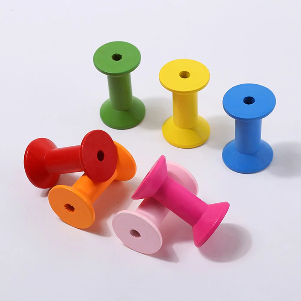 

Wooden Spools Unfinished Colorful Bobbins For Diy Sewing Thread Rolling Wire Tool Hour Glass Shaped Craft Supplies Winding
