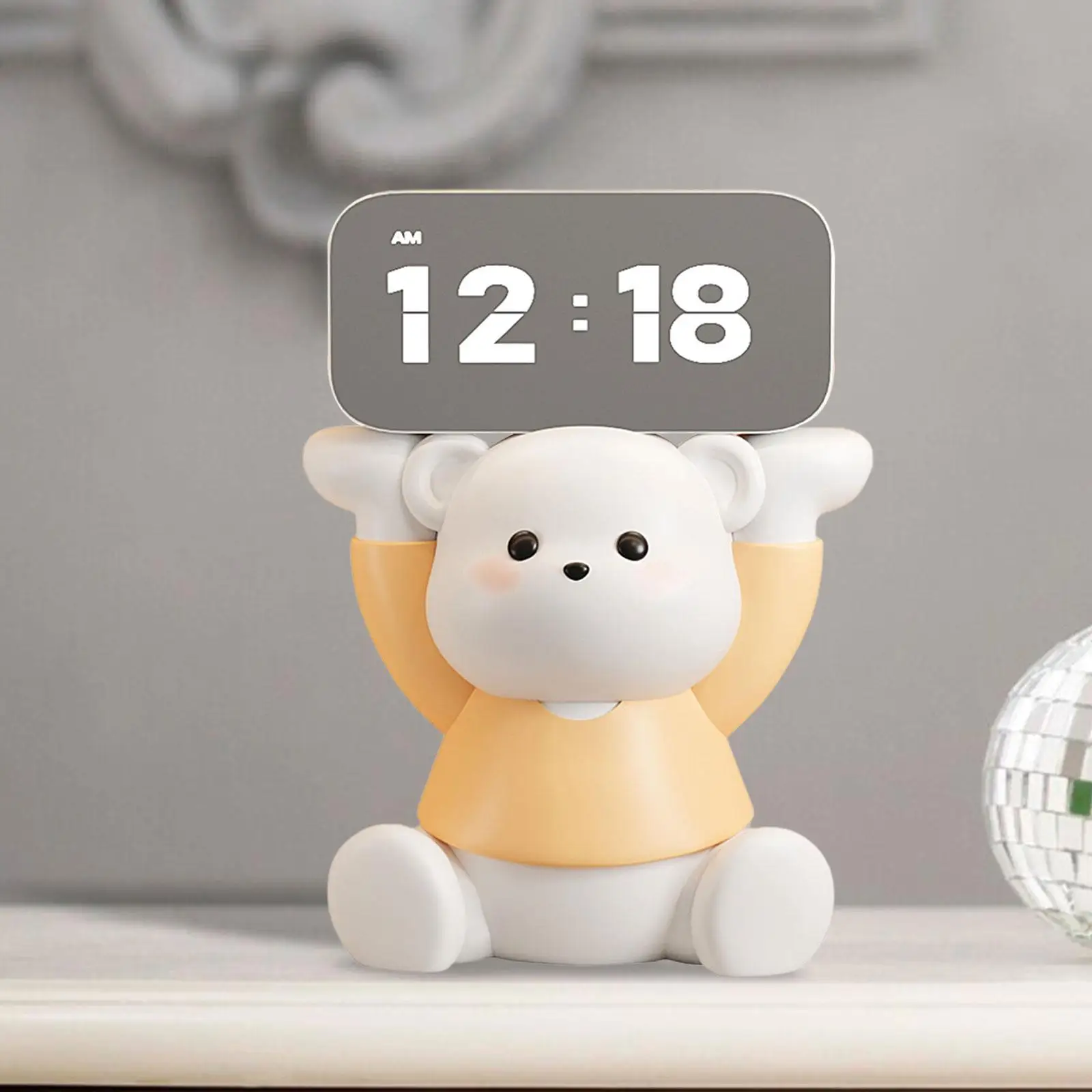 Bear LED Digital Clock Cabinets Party Favor Cute Kids Desk Clock Resin Figurine for Living Room Office Farmhouse Nursery School