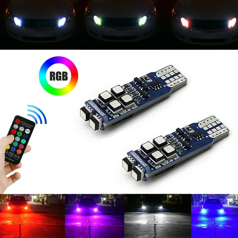 

Universal Multi-Color RGB Car Light Decoration 168 194 T10 LED Bulbs RF Remote Control for Car Parking Lights Exterior Parts