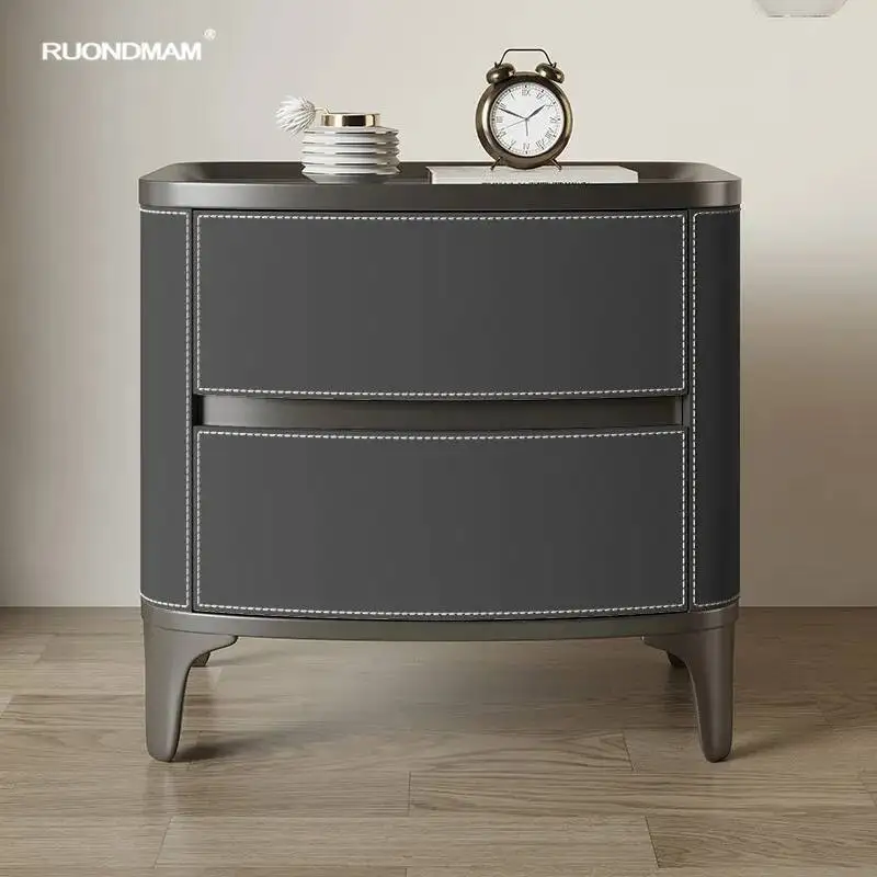 ضوء الشمال الفاخرة السرج الجلود خشب متين طاولة السرير الحديثة بسيطة تخزين الجداول الإبداعية غرفة نوم خزانة المنزل #3