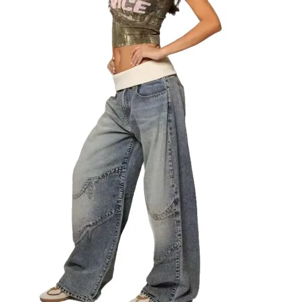 

Women's Straight Leg Loose Fit Vintage Blue Jeans American Retro Street Washed Casual Feelings