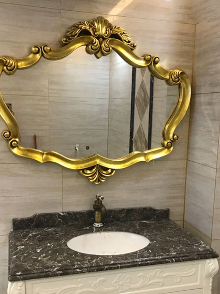 Golden Bathroom Mirror Irregular Luxury Large Antique Bathroom Mirror Vintage Aesthetic Toilet Espejo Redondo Home Decor CC50BM