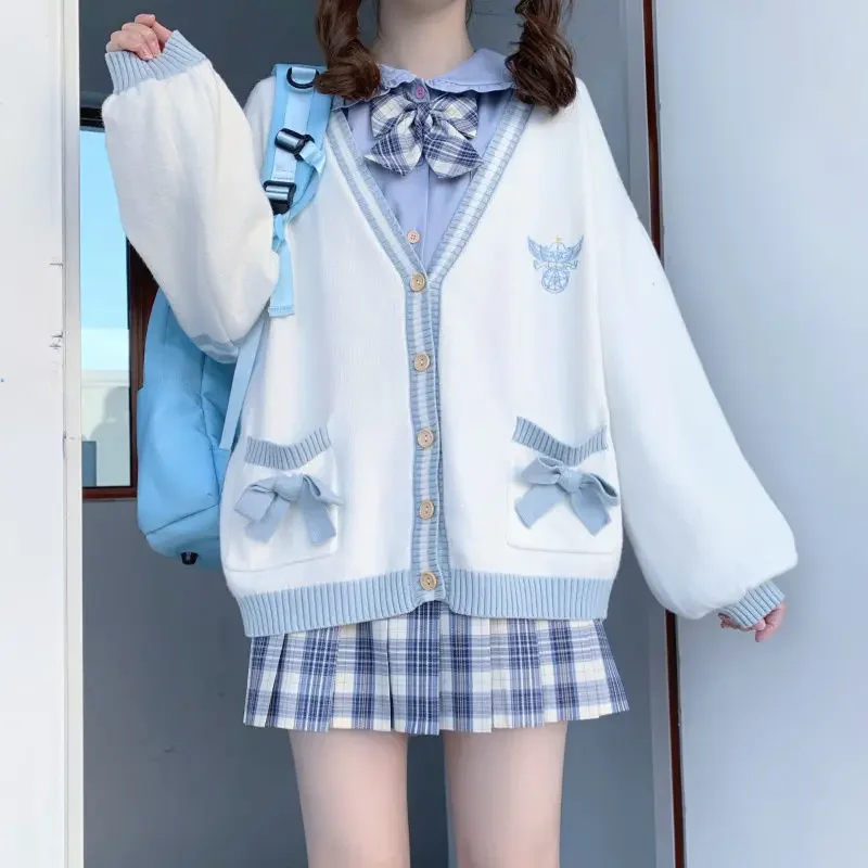 2023 Autumn Winter Women Sweater Loose Japanese Style Sweet Knitted Cardigan Embroidery Oversize Harajuku Female Cardigans Cute