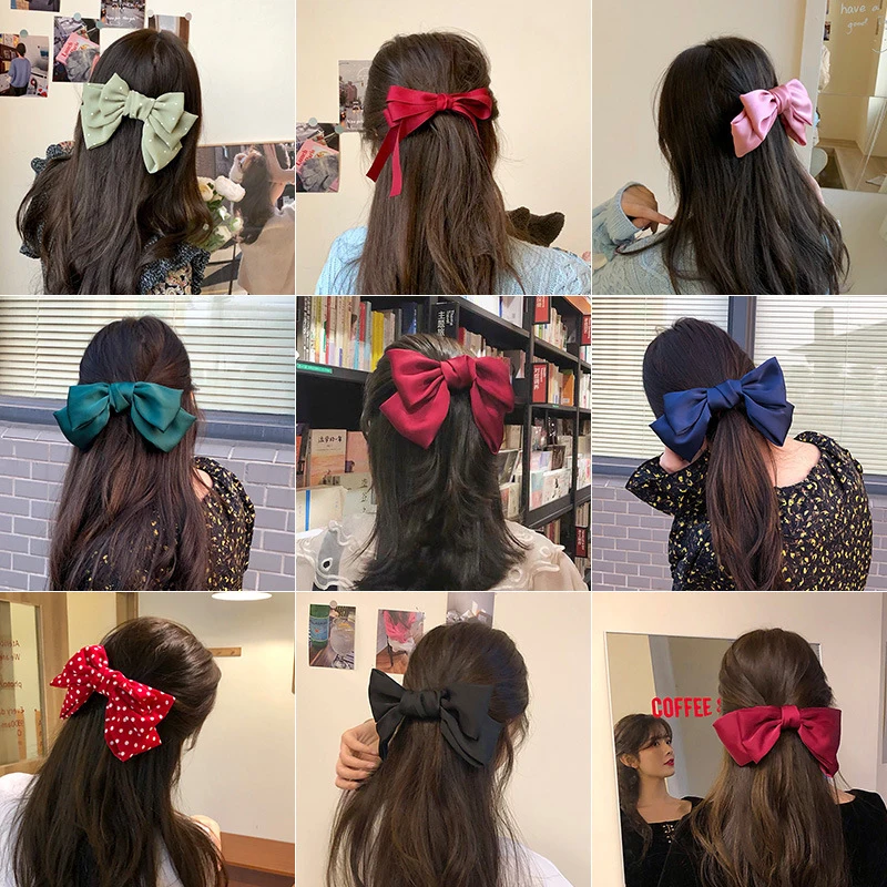 Fashion Ribbon Hairgrips Big Bow Hairpin Girls Satin Trendy Ladies Hair Clip