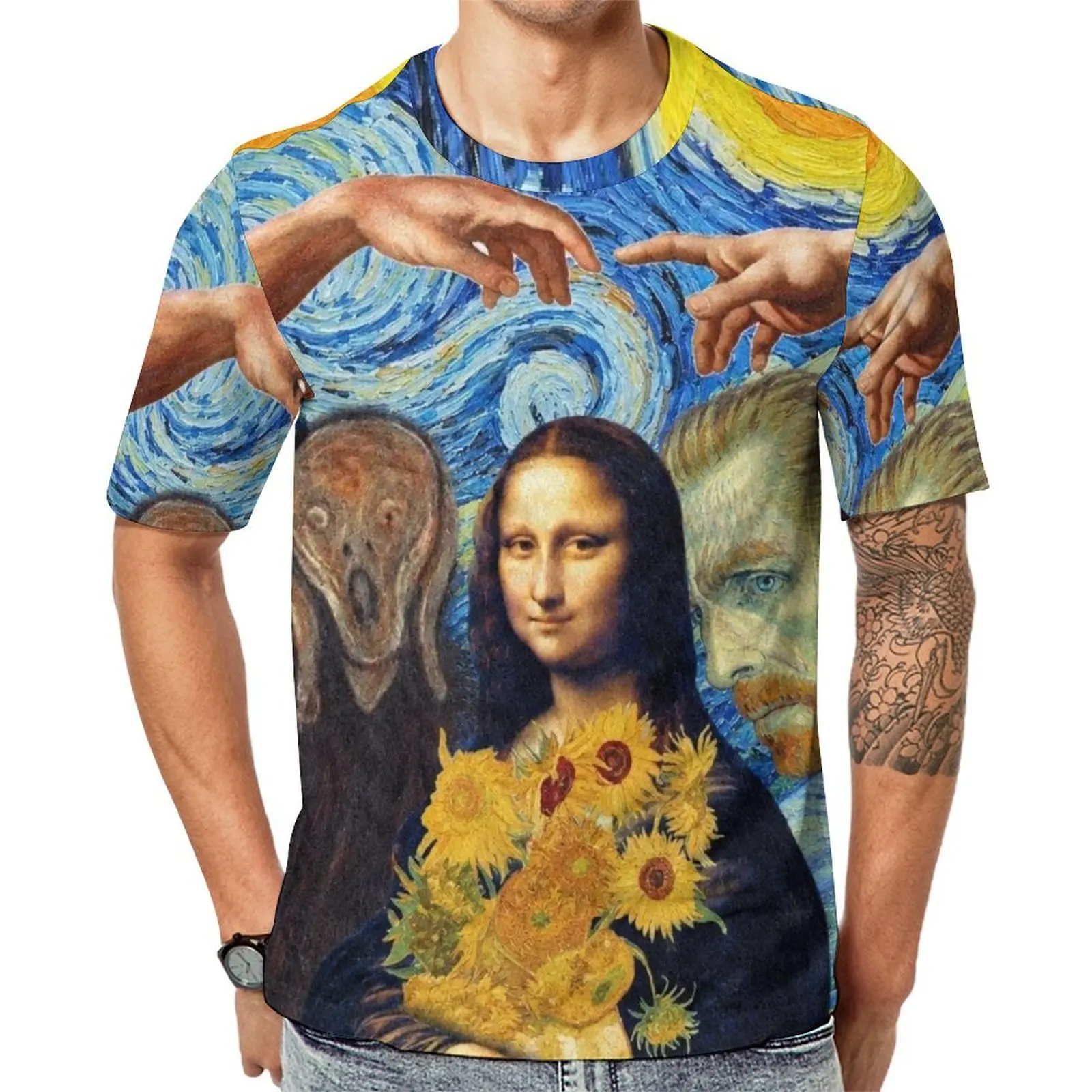Oversized T Shirt Premium Van Gogh Classic Art Mashup Painting T Shirts  Y2K Casual O-Neck Tee Shirt Man Hippie Custom Clothes