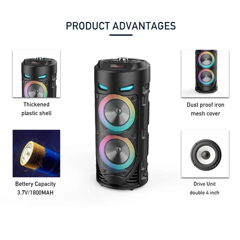 Multi-function Wireless Outdoor Subwoofer Party Performance Bluetooth Speaker Mobile KTV Colorful Lighting Effect U Disk Audio