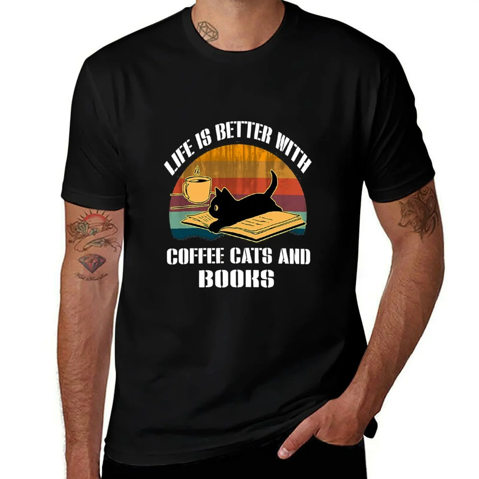 Life Is Better With Coffee Cats And Books T-Shirt Summer Holiday Casual Tee