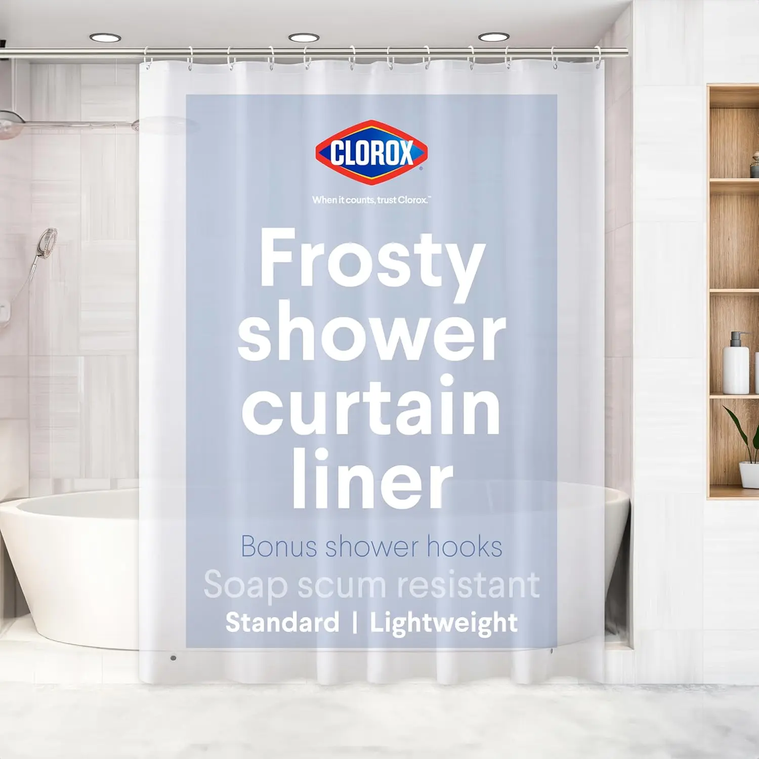 

Premium Lightweight Waterproof PEVA Shower Curtain Liner with Weighted Magnets, Standard Size 70" x 72", Frosty Finish - 1 Pack
