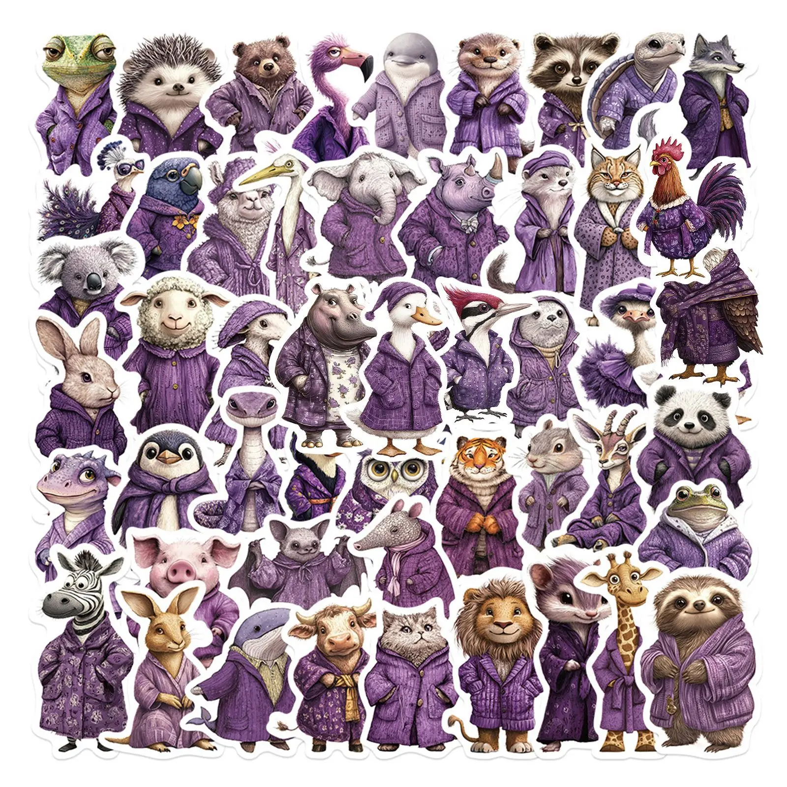 

50Pcs Charming Animal Purple Waterproof Stickers Squirrel Chicken Lion Various Animal Sticker Scrapbooking Luggage Phone Decal