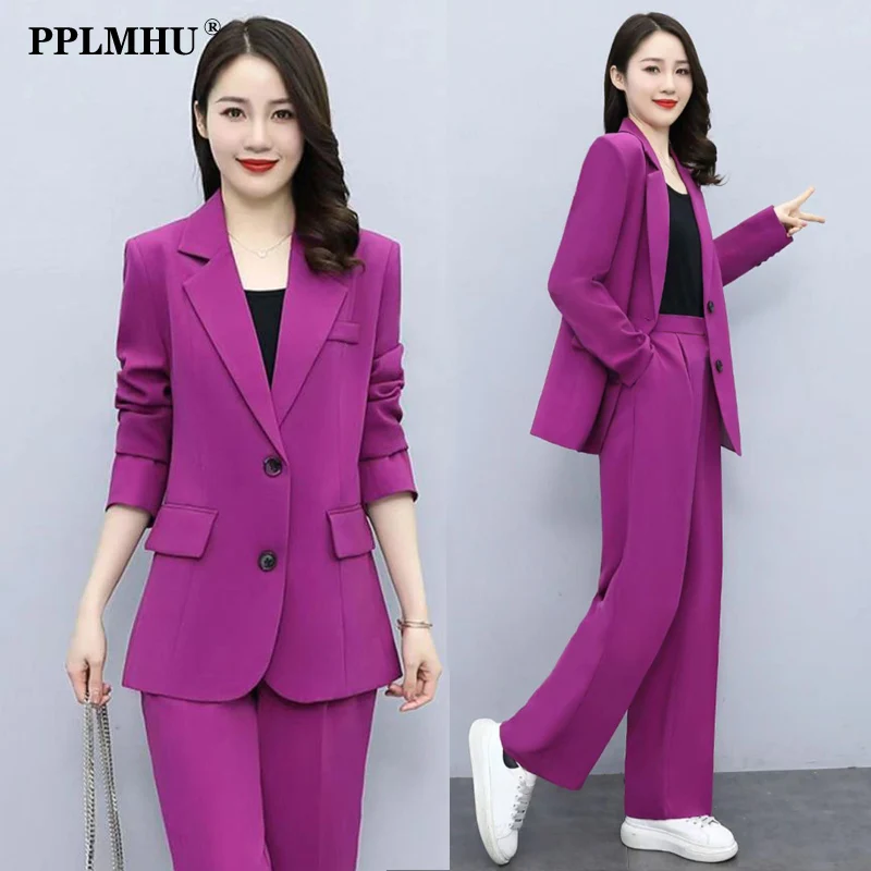 

2023 Spring Fashion Loose Unlined Suits For Women Office 2 Piece Set Chic Blazer And Pant Suits Ensemble Femme Conjunto Femenino