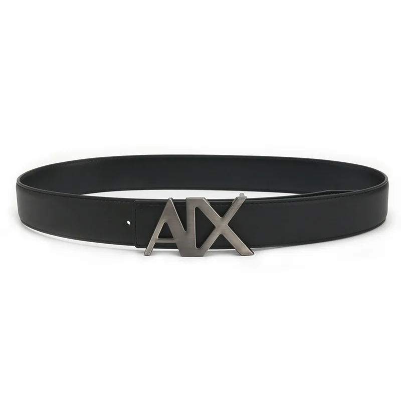 حزام جلد 3.8 سم للرجال مع مشبك حروف، حزام نمط شخصي، حبوب ناعمة ومزخرفة، إكسسوار كاجوال عصري