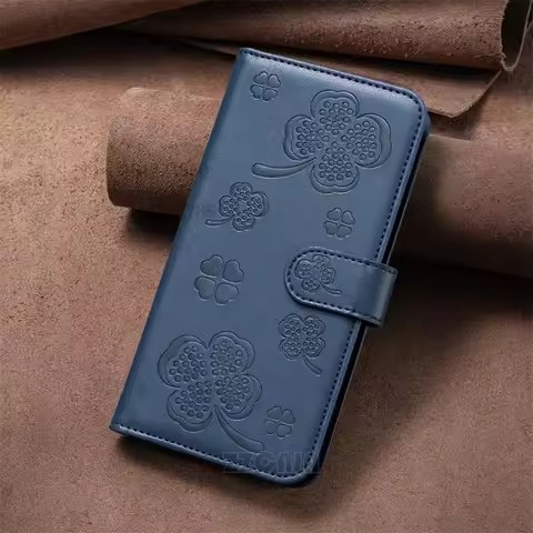 For Samsung Galaxy S24 Ultra S23 FE S22 Plus S21 S20 S10 S9 Case Flip Leather Stand Cards Slots 2024 Lucky Clovers Pattern Cover