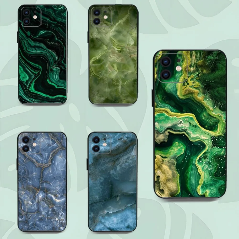 Emerald Green Jade Stone Phone Case For Iphone 15 11 13 14 Pro Max 7 8 Plus X Xr Xs Max Se2020 12mini Cover Case