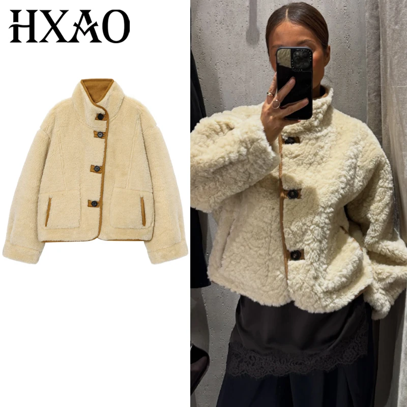 

HXAO Тедди флисовая куртка женские куртки осень-зима 2025 пушистые пальто с длинными рукавами куртка из искусственной замши женская уличная верхняя одежда