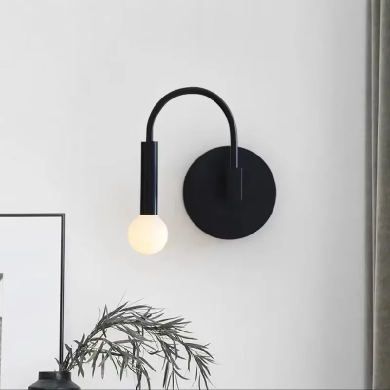 Nordic Simple Black Ceative Curved Wall Lamp Living Room Bedroom Bedside Study Hotel Aisle LED Wall Lamp