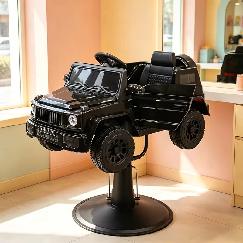 Muebles Modernos para Barbería y Salón, Silla de Barbería Infantil Negra, Silla de Barbería Infantil de Lujo con Base Redonda y Música
