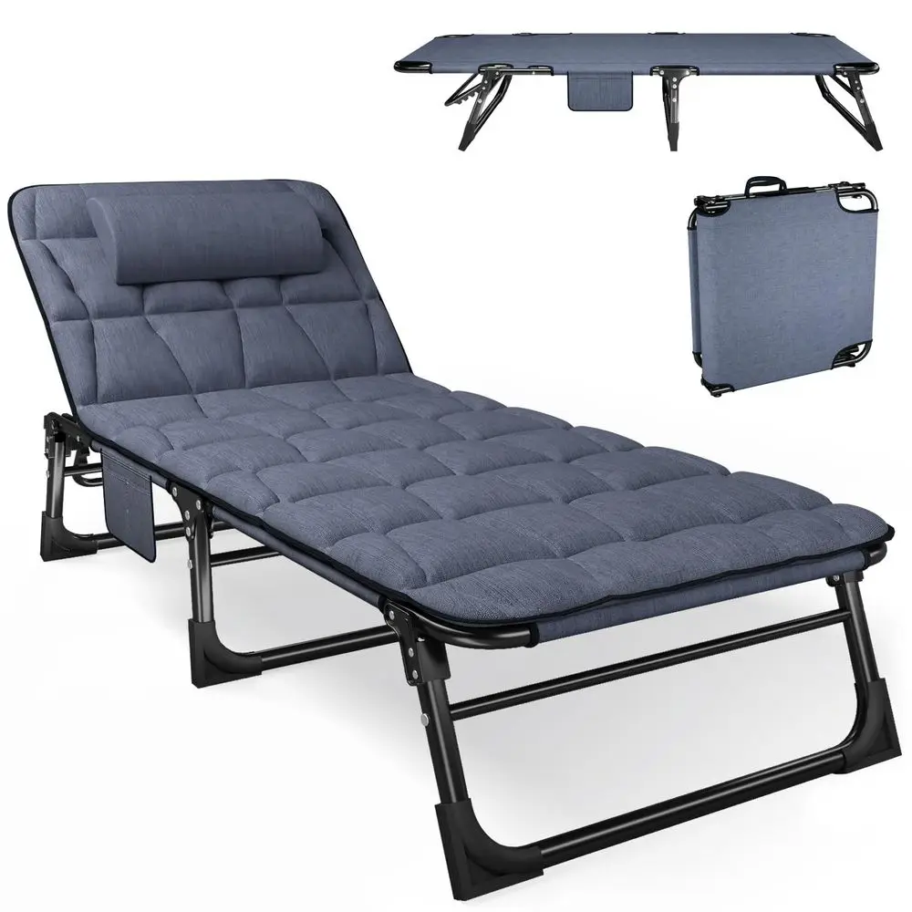 

Складная походная кровать для взрослых с мягким матрасом и подушкой, регулируемая раскладная кровать-шезлонг, идеально подходит для кемпинга