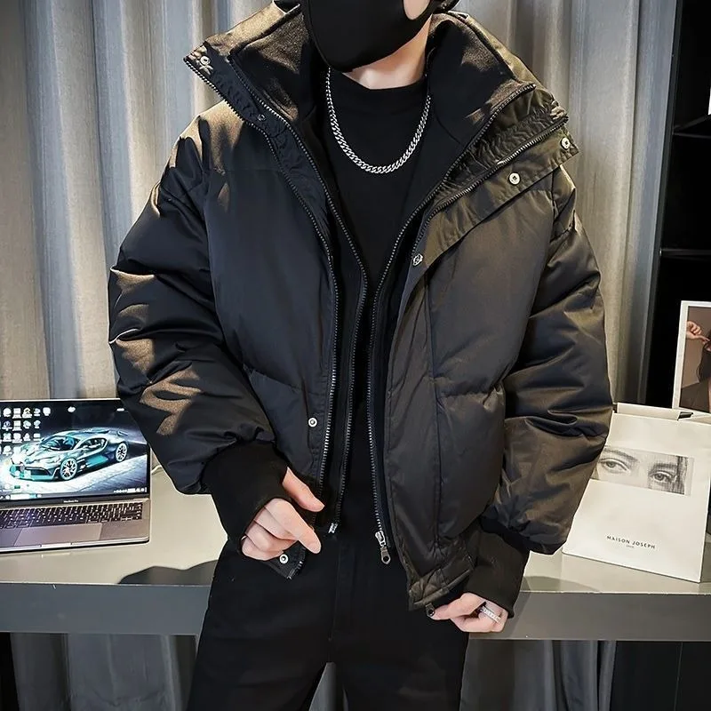 Men Clothing Faux Two-piece Winter Wear Thicken Cotton Coat Short Stand-up Collar Cool Warm Versatile Parkas Puffer Jacket New