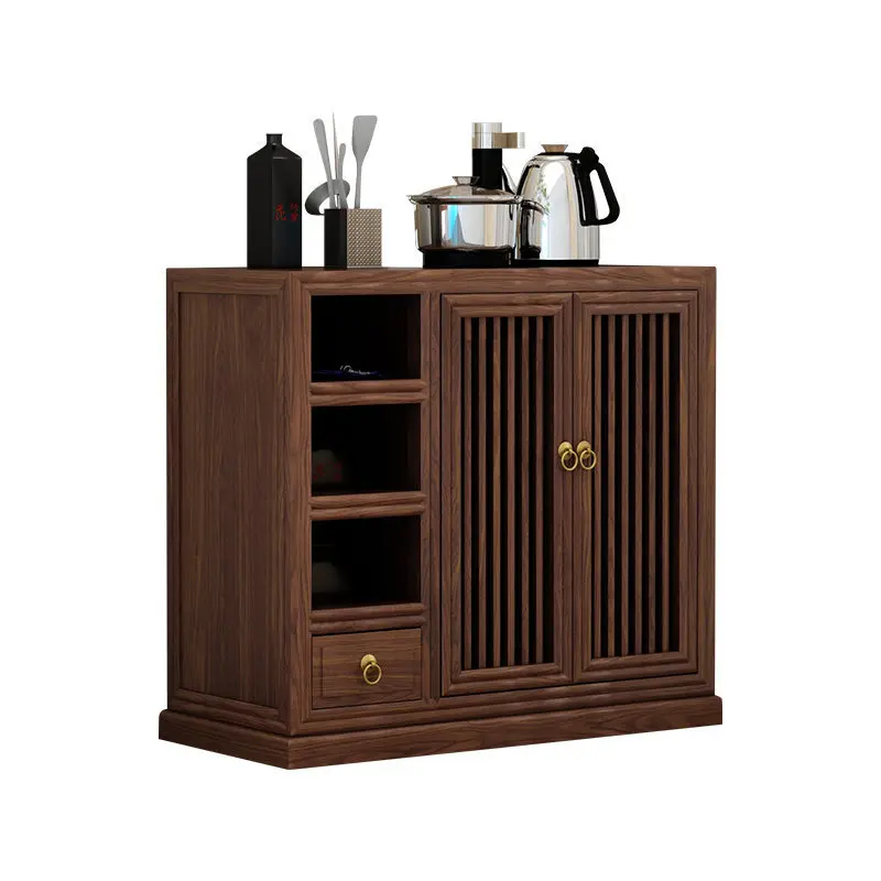 Solid wood tea cabinet Zen modern black walnut tea table with bucket under the tea