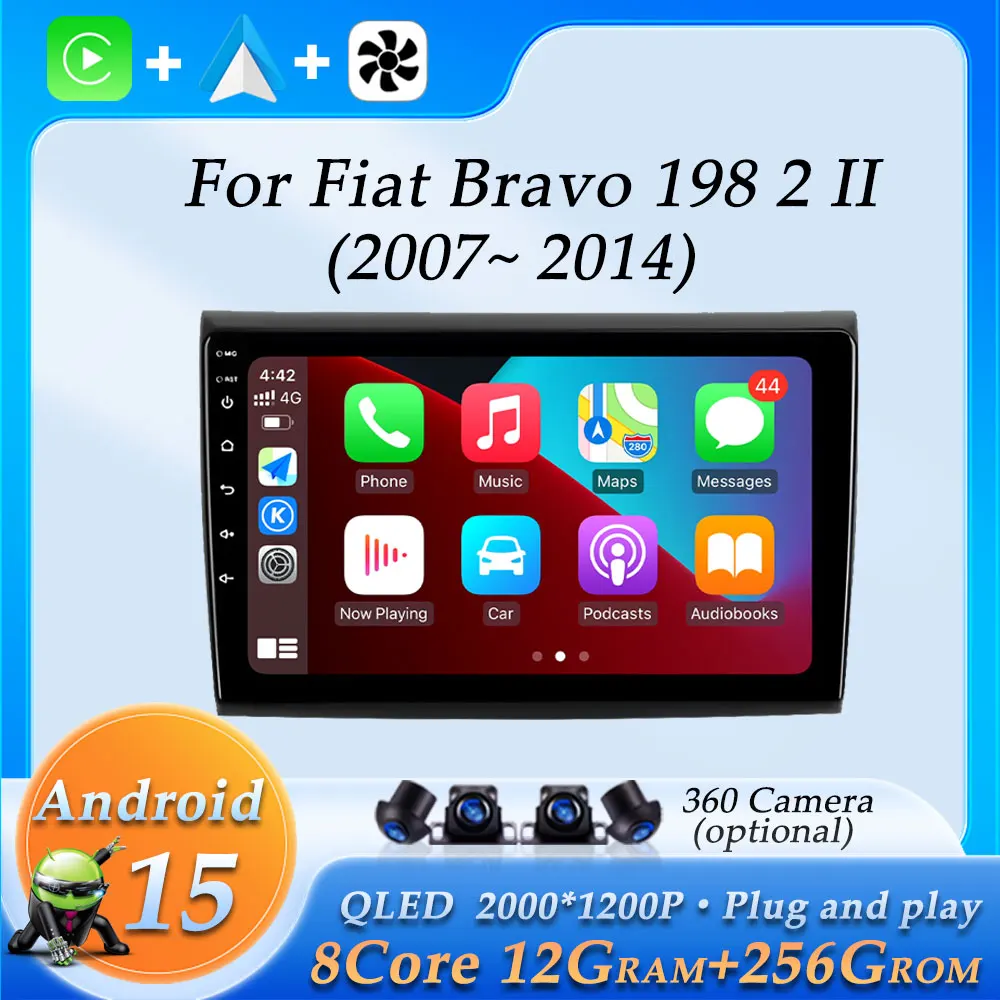 

9 inch Wireless CarPlay GPS Navigation for Fiat Bravo 198 2 II 2007 - 2014 Bluetooth Car Radio Multimedia Video Player Android15