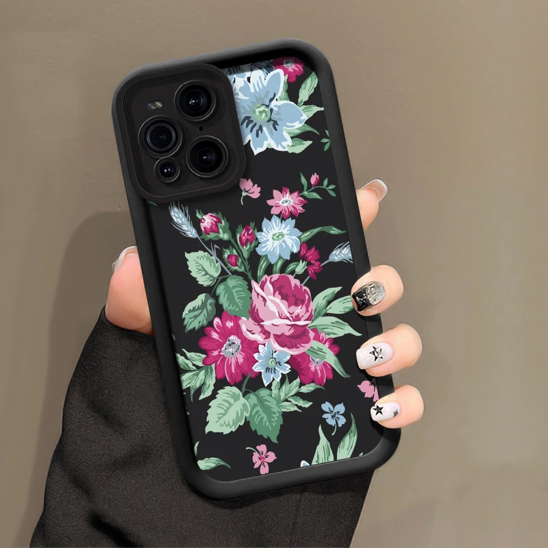 Custodia per telefono opaca in silicone per OPPO Trova X3 Lite X8 X5 Pro F19S F21 F9 F17 F19 Pro Plus Custodia morbida in TPU con motivo floreale di lusso