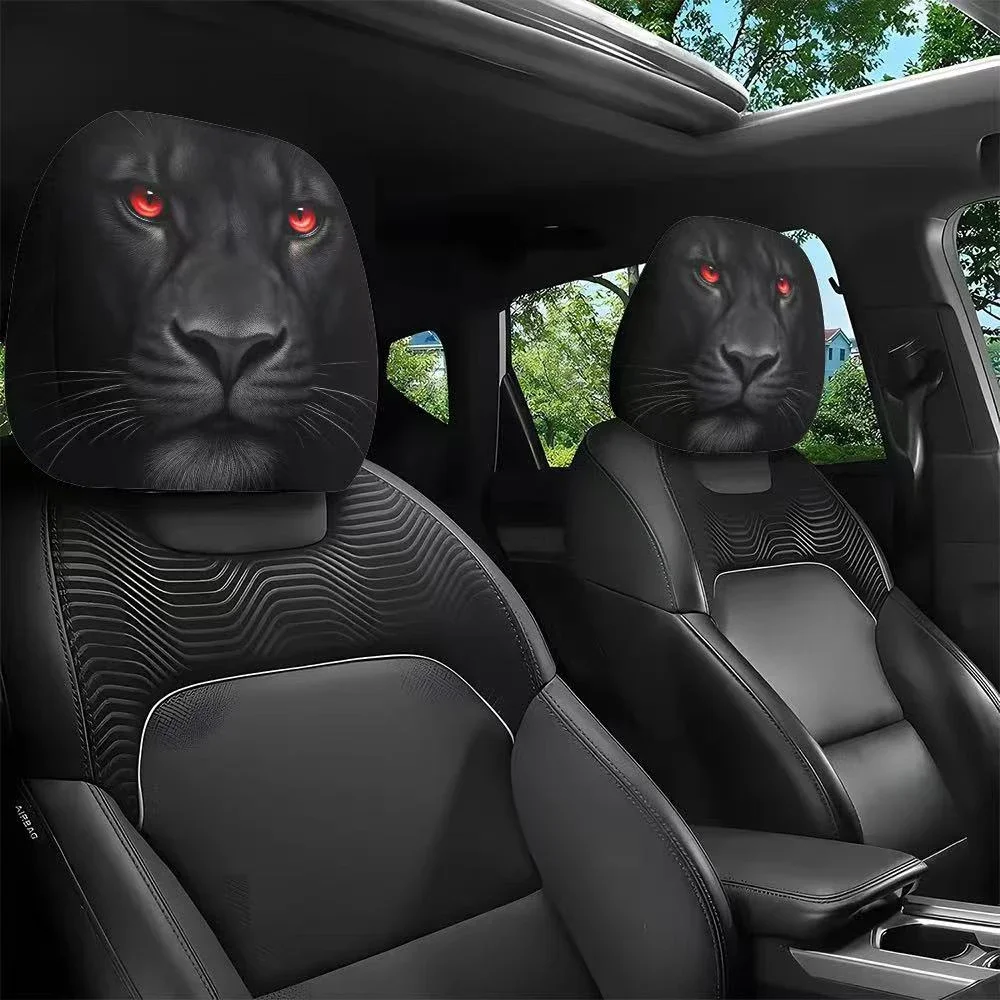 2PCS Fashionable Red Eyes Lion Expression Car Head Pillowcase, Double Sided Printing, Fashionable Dustproof Head Pillowcase