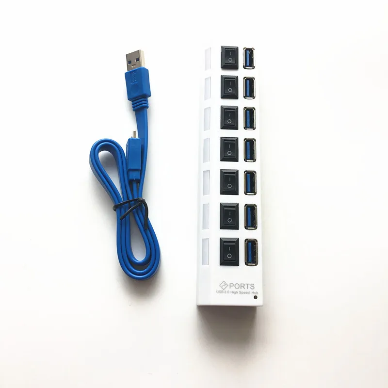 USB3.0 Docking Station 7 Ports Independent Switch Plastic High Speed USB Cable Hub for Phone Charger Driver-free