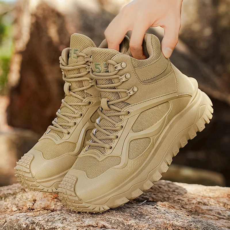 Men's High-Top Desert Boots Work Shoes Tactical Training Boots Outdoor Hiking Comfortable Wear-Resistant Hiking Boots