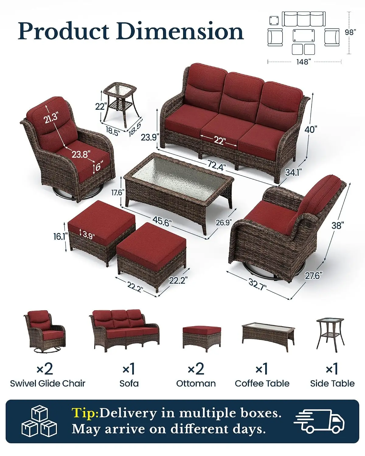 7-Piece Luxury Patio Furniture Set with 6